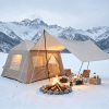 5.72m² Inflatable Camping Tent, Easy Setup 4 Season Windproof Glamping Tent with Mesh Windows & Pump, Outdoor Cotton Tent