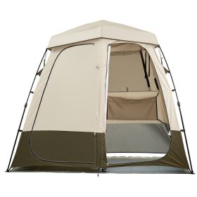 Camping Shower Tent, 2-Room Foldable Privacy Tent Changing Room with Ground Stakes, Ropes, Carry Bag, and Crossbar